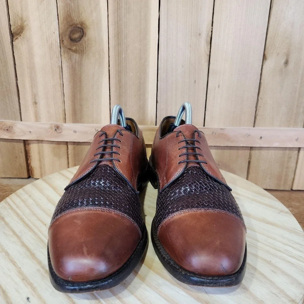 Allen Edmonds Lauderdale Oxford Shoes Mens 9 D Brown Woven Leather Cap ToeDress